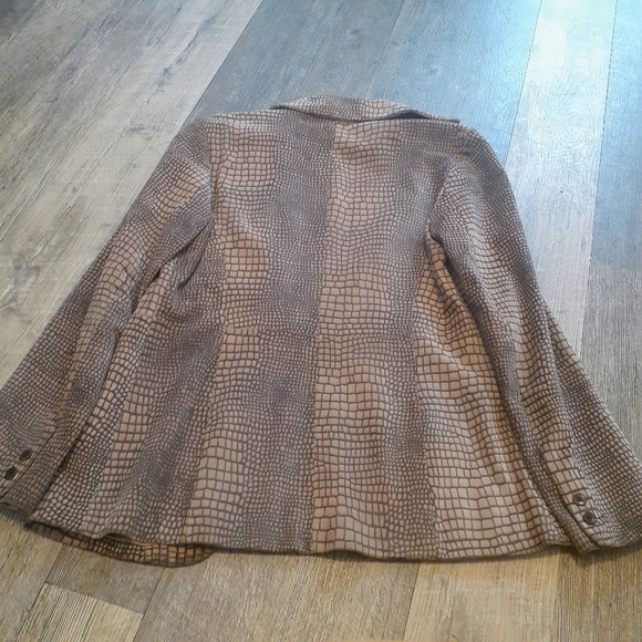 Vakko Sport  Leather Blazer Jacket Animal Print Front Button size 8 Tan & Grey - Picture 2 of 5